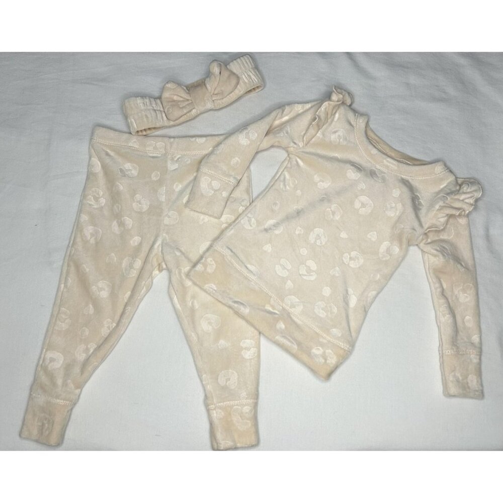 Nicole Miller Baby Sleepwear Set Girls 12M Outfit‎ Cream 3 Piece Ruffle Hearts